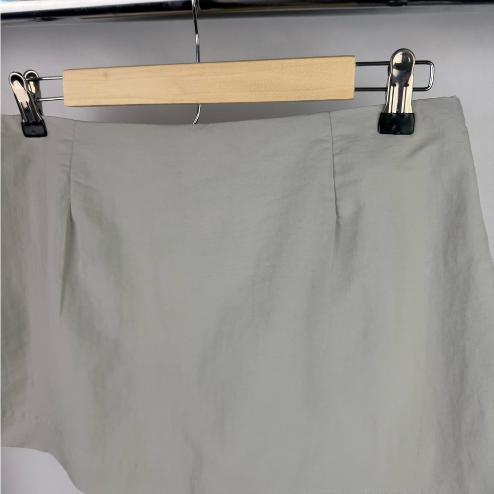ZARA‎ Mini Skirt Size S Gray Utility Zipper Front Adjustable A-Line NWT - Picture 4 of 10